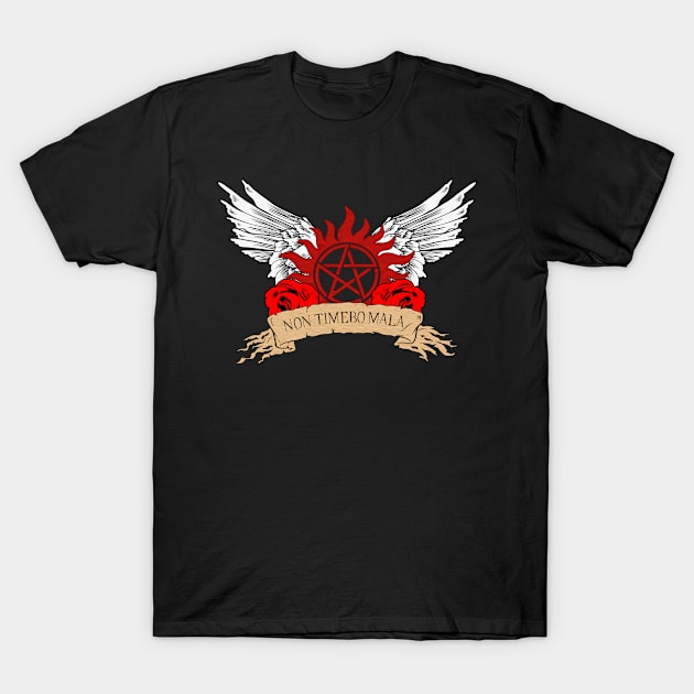 Supernatural NON TIMEBO MALA Roses Wings T-Shirt by Ratherkool